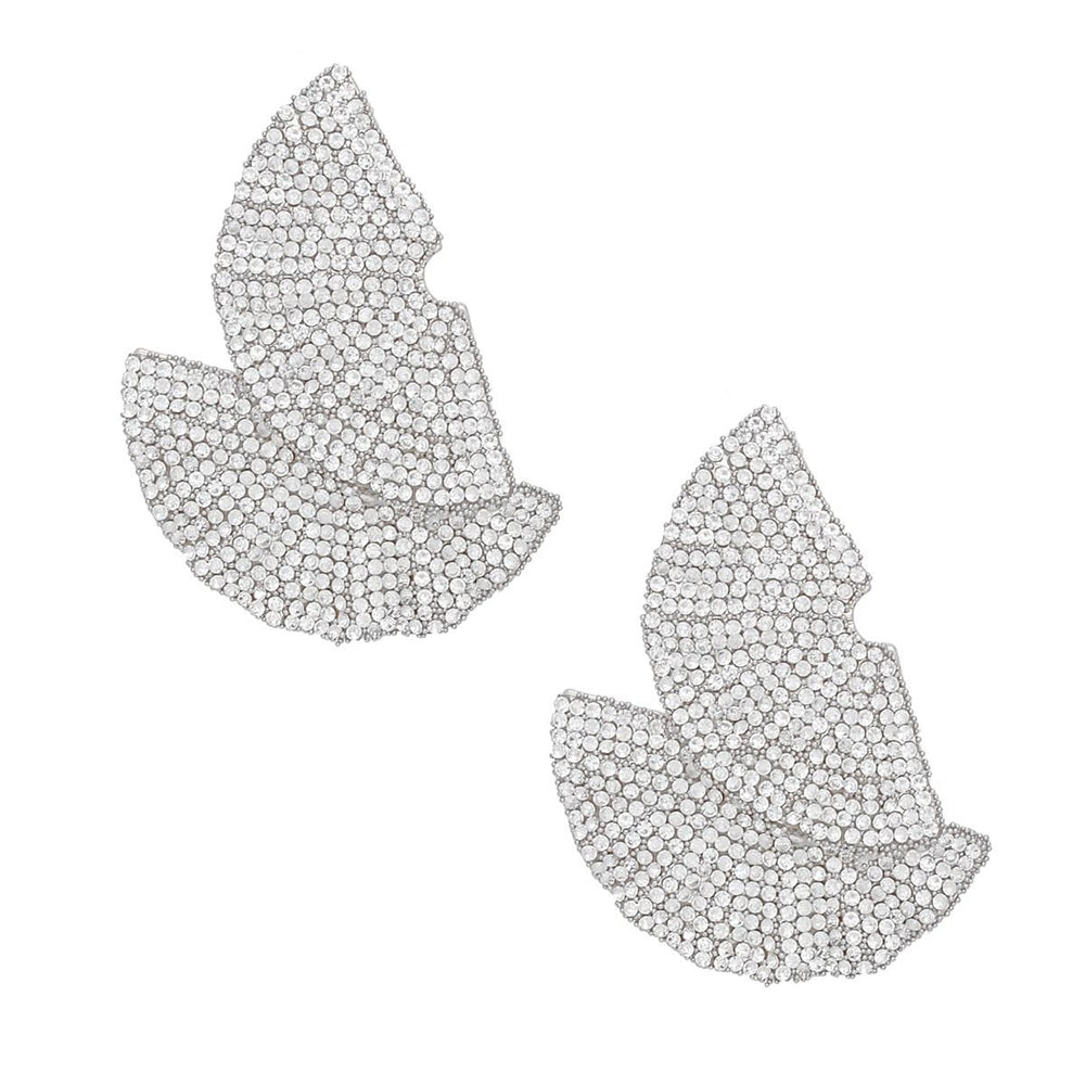 Stud 1920s Silver Ruffle Fan Rhinestone Earrings