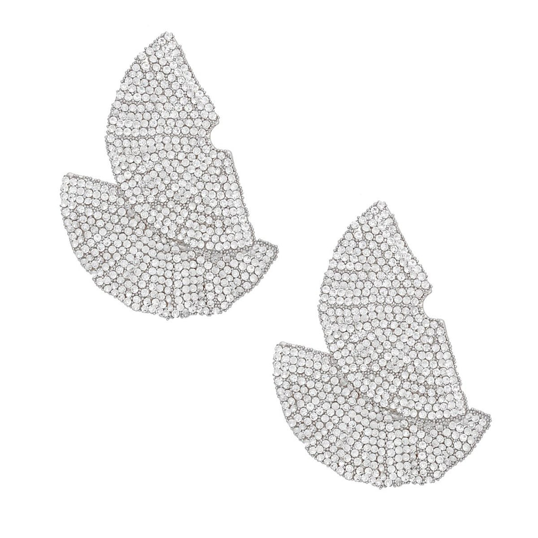 Stud 1920s Silver Ruffle Fan Rhinestone Earrings