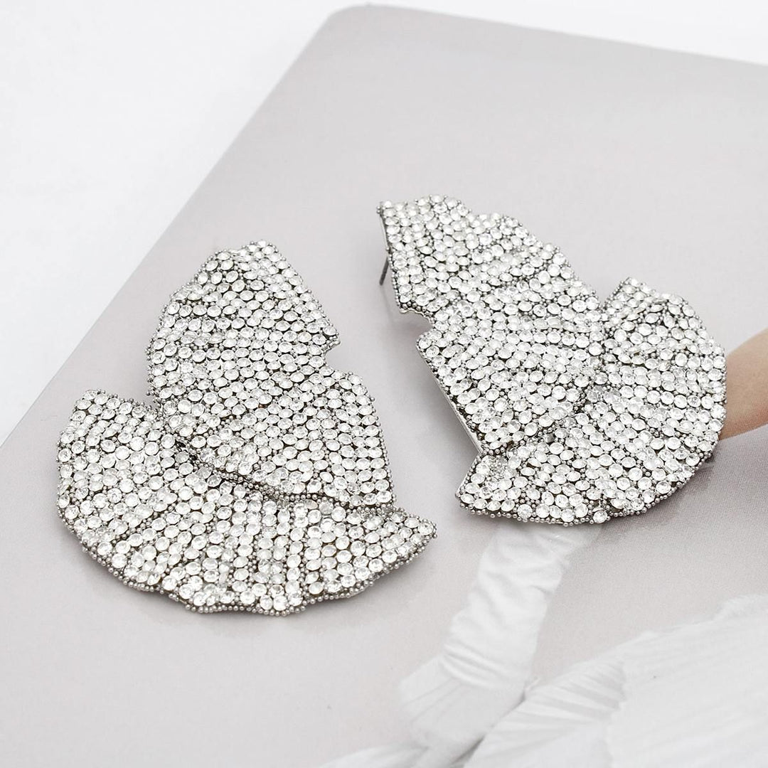 Stud 1920s Silver Ruffle Fan Rhinestone Earrings