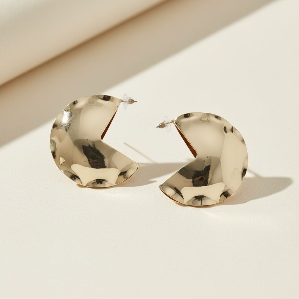 Open Hoop Polished Gold Pinched Metal Earrings