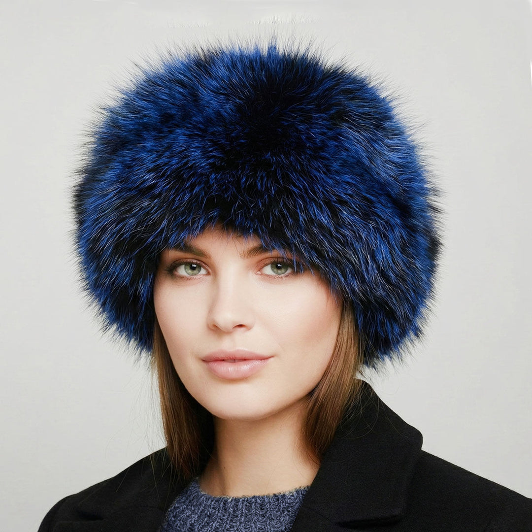Hat Luxe Faux Fur Blue Kubanka Winter Cap Women