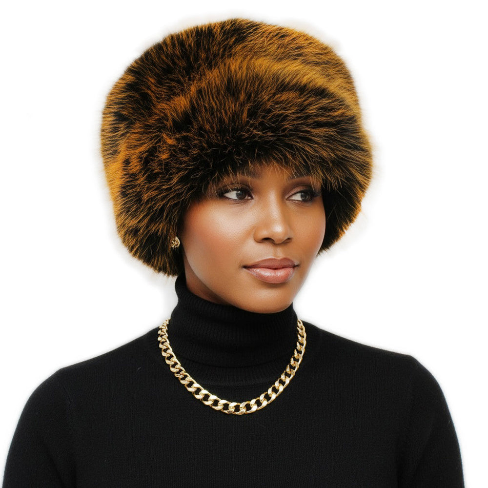 Hat Luxe Faux Fur Orange Kubanka Winter Cap Women