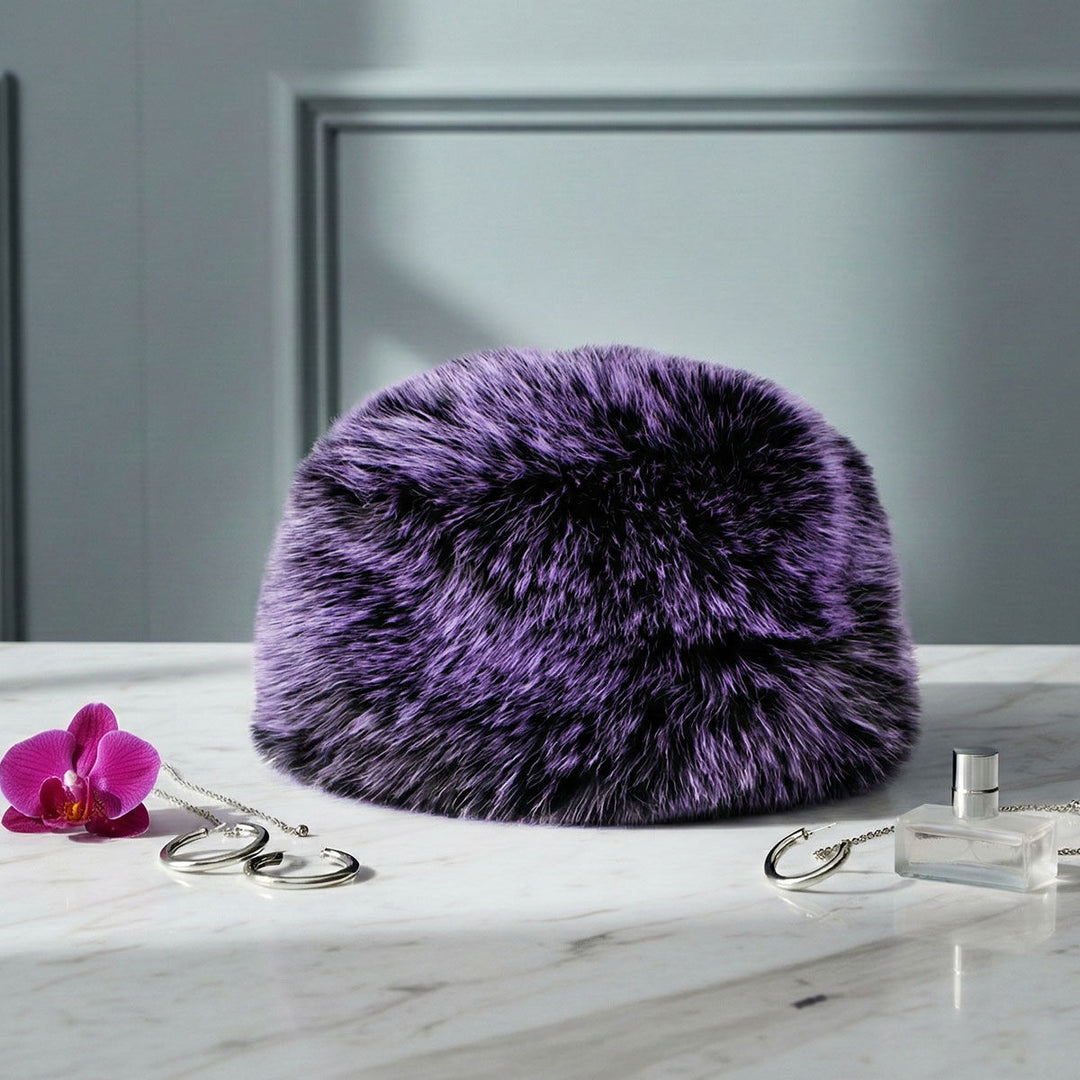 Hat Luxe Faux Fur Purple Kubanka Winter Cap Women