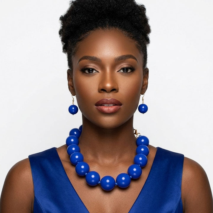 Mod Style Royal Blue Chunky Bead Necklace