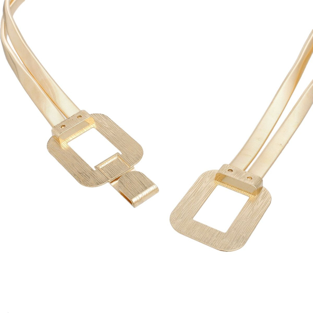 Stretch Belt Gold Metal Omega Rectangle Buckle