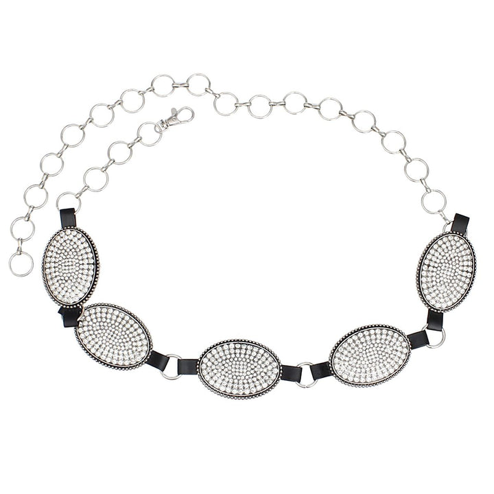 Western Belt Oval Rhinestone Cowboy Silver Chain
