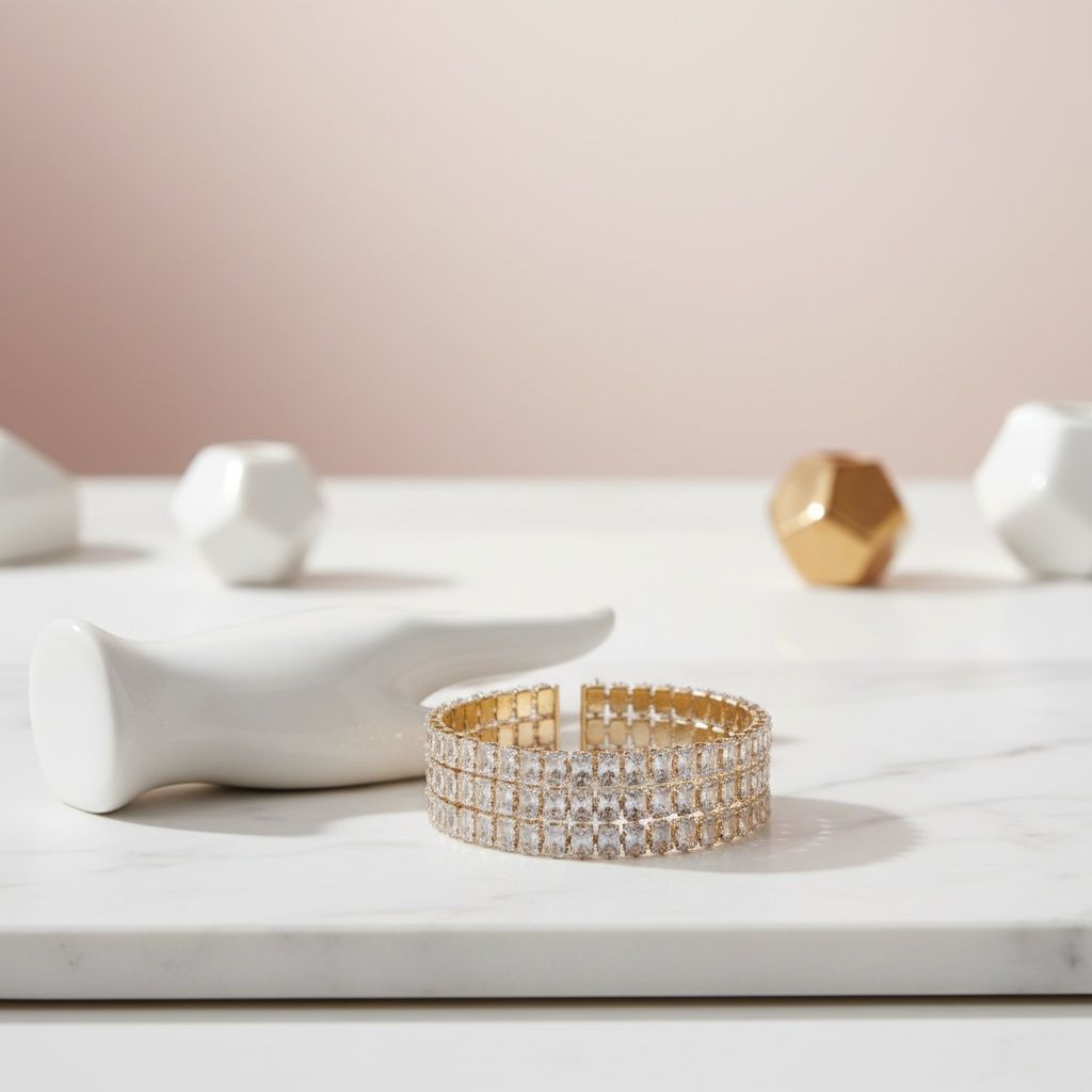 Cuff Baguette CZ 3 Row Gold Memory Wire Bracelet