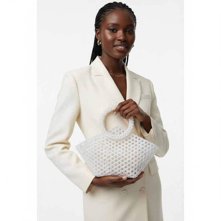 Top Handle Trapeze White Pearl Woven Handbag Bag