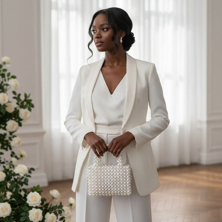 Top Handle Square White Pearl Woven Handmade Bag