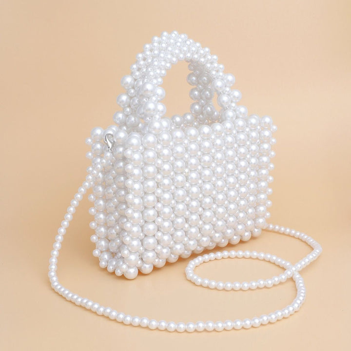 Top Handle Square White Pearl Woven Handmade Bag