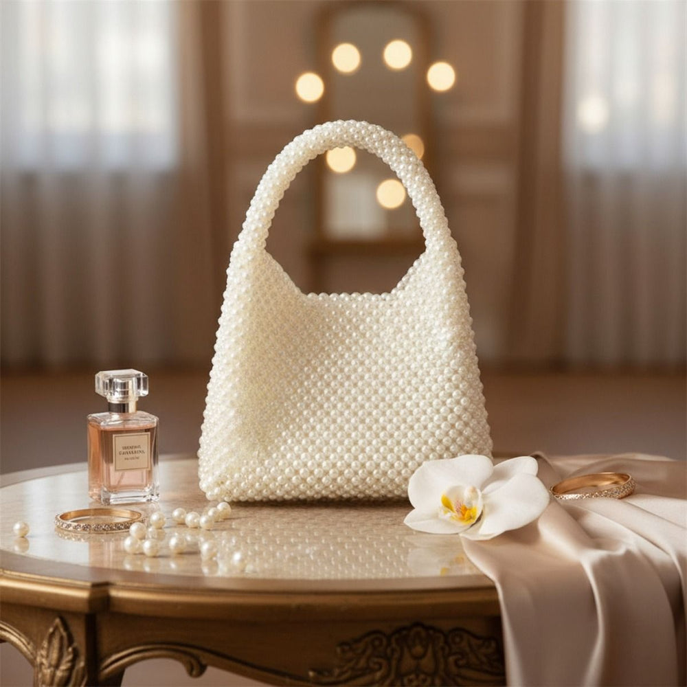Top Handle Luxe Lady Cream Pearl Hollywood Handbag