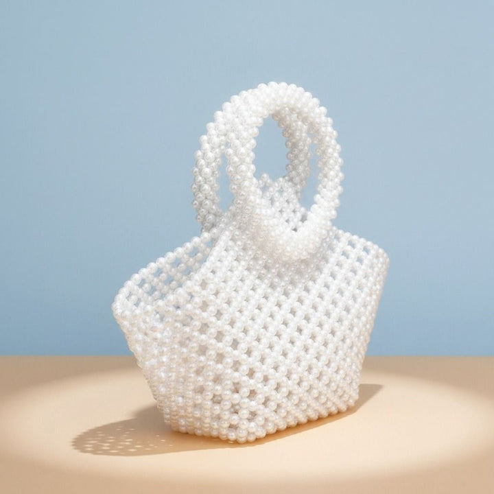 Top Handle Trapeze White Pearl Woven Handbag Bag