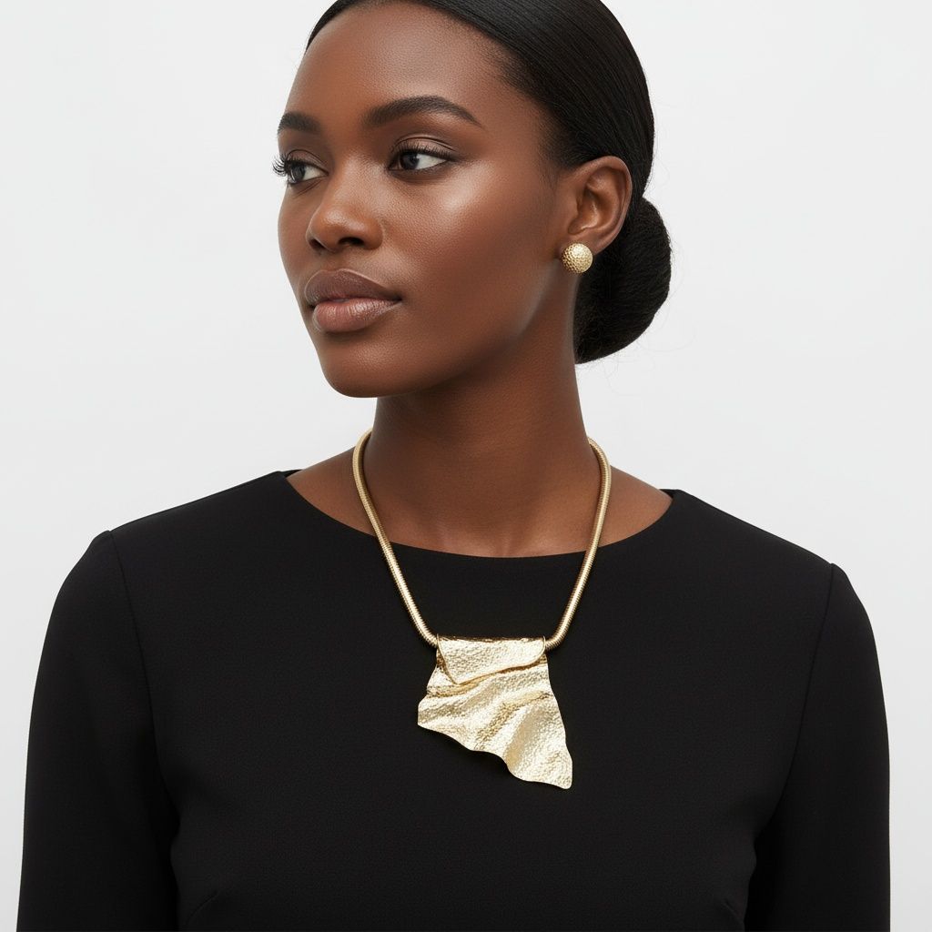 Power Pendant Gold Folded Metal Modern Necklace