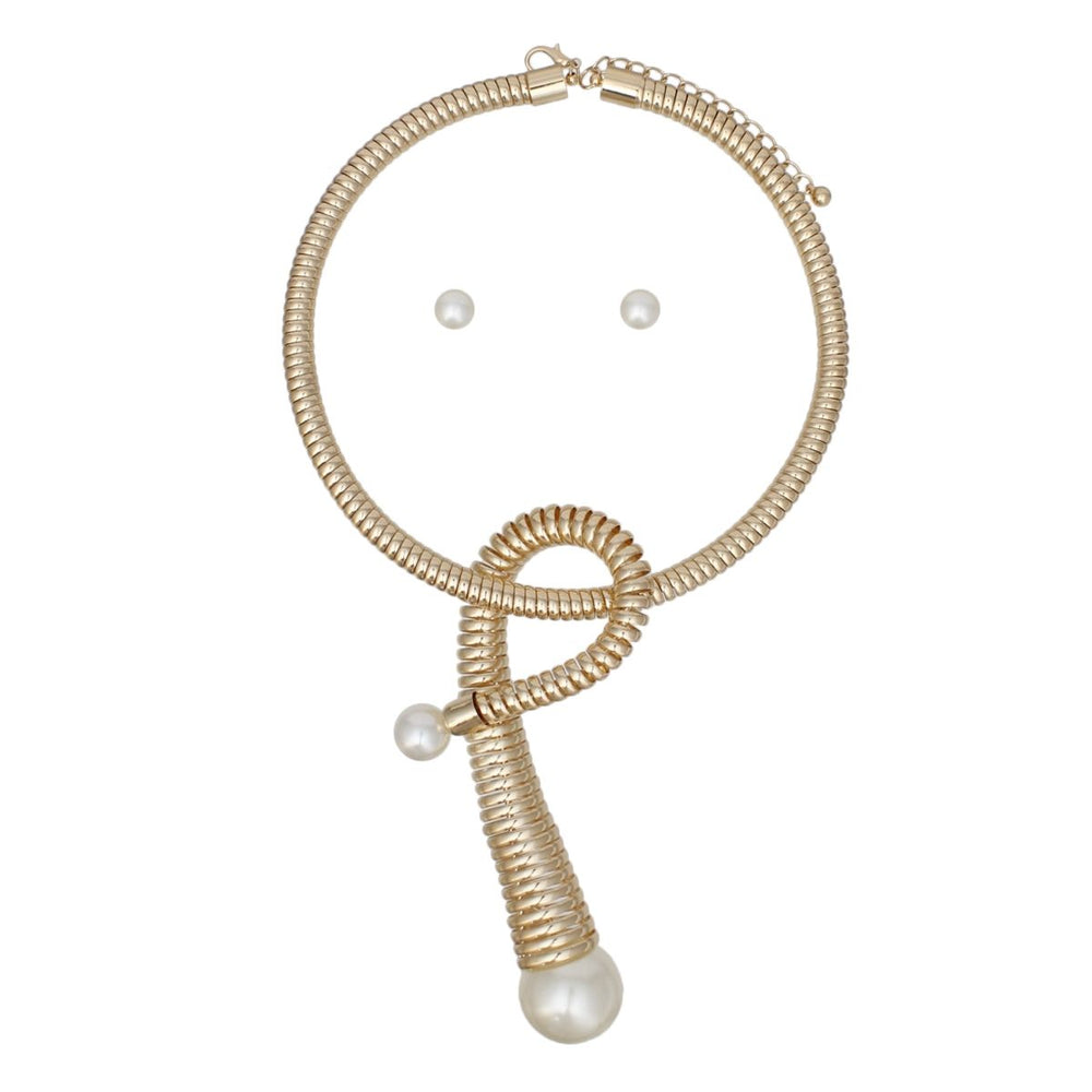 Pendant Handmade Coiled Gold Pearl Loop Necklace