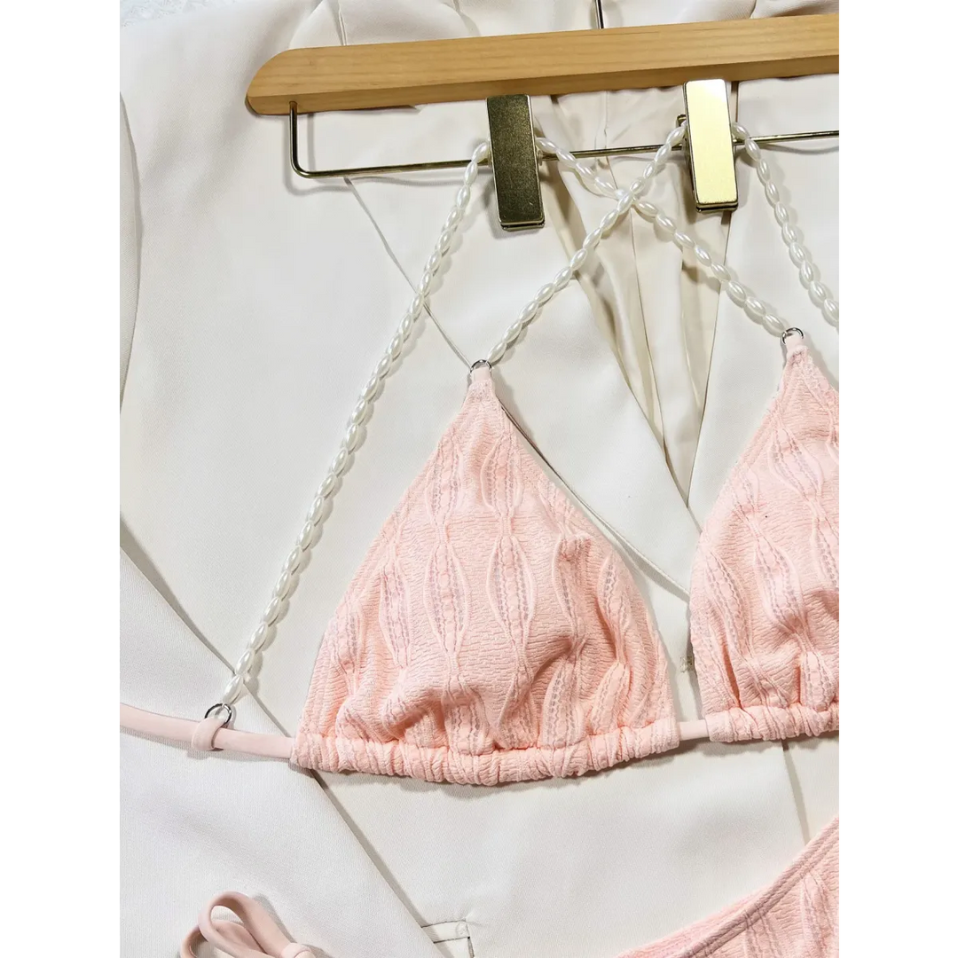 Pearl Halter Knit Bikini Set – Kawaii Beach Swimwear