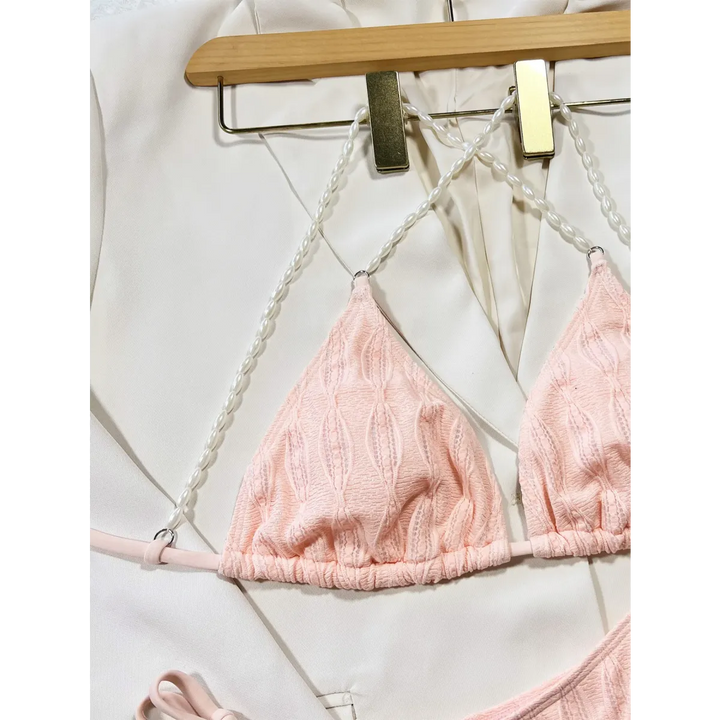 Pearl Halter Knit Bikini Set – Kawaii Beach Swimwear