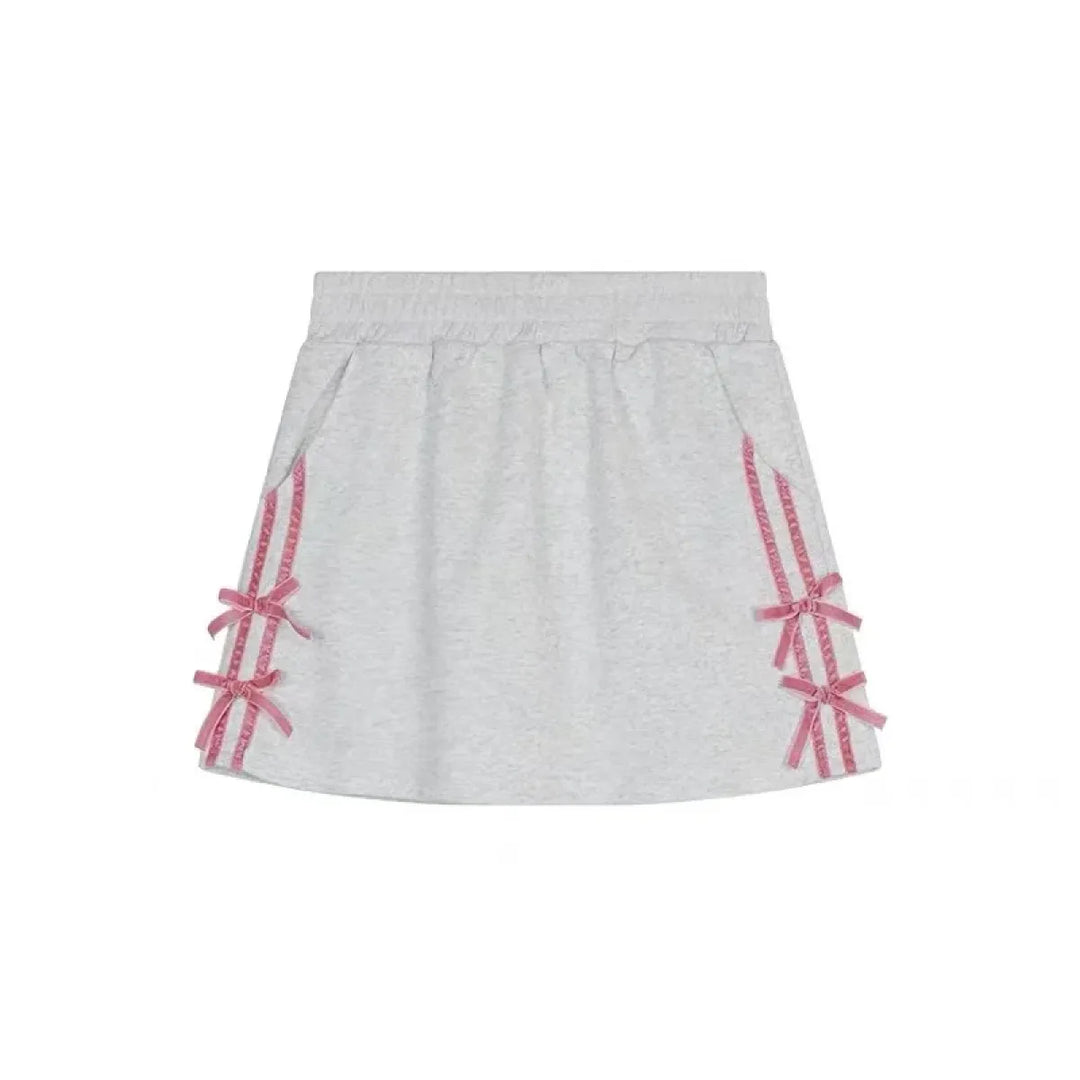 Kawaii Bow Tracksuit – Striped Sweatshirt & Casual Pants