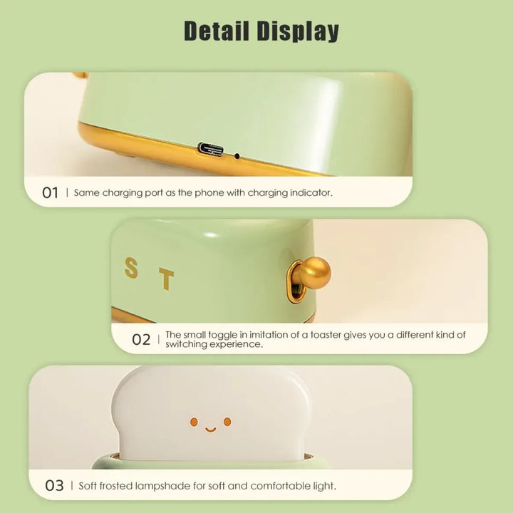 Toast LED Night Light – Kawaii Bread Lamp with Timer & Adjustable Brightness