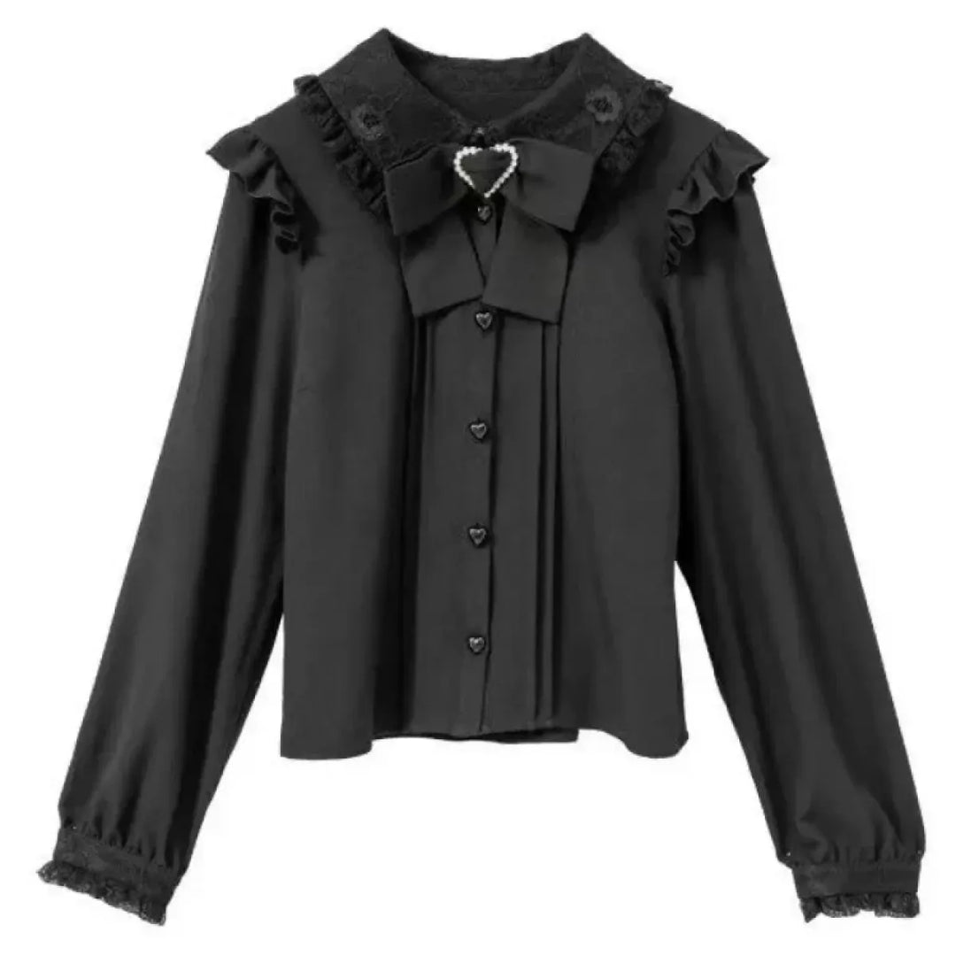 Lace Trim Bow Blouse – Harajuku Y2K Grunge Lolita Shirt