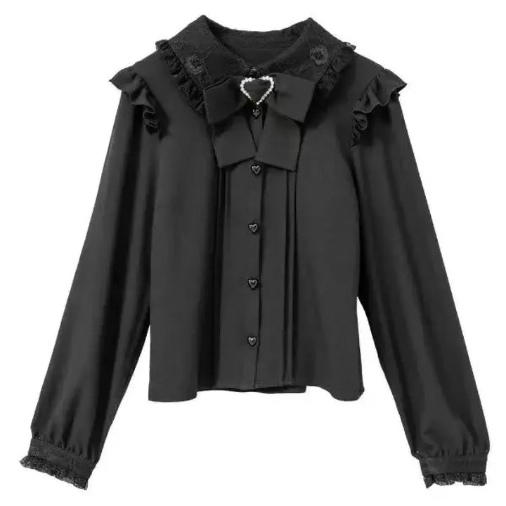 Lace Trim Bow Blouse – Harajuku Y2K Grunge Lolita Shirt