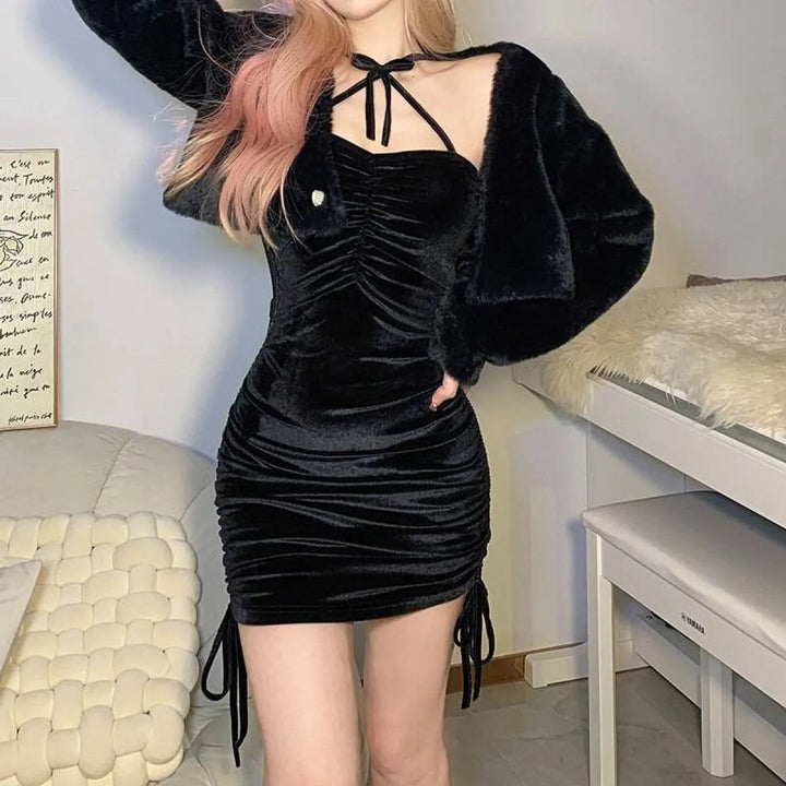 Kawaii Drawstring Mini Dress