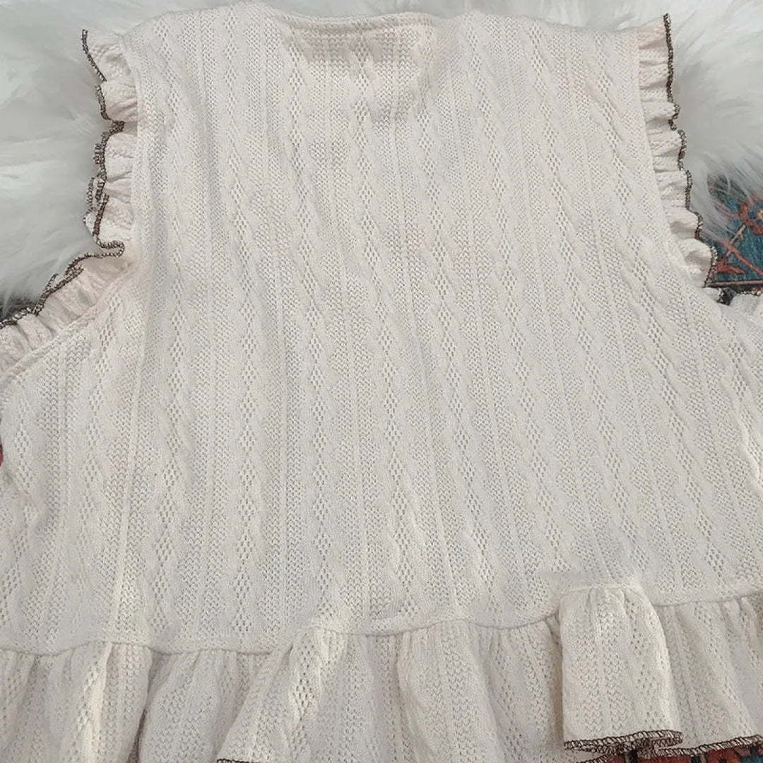 Kawaii Lolita Ruffle Knit Sweater Vest - Japanese Bow Cardigan