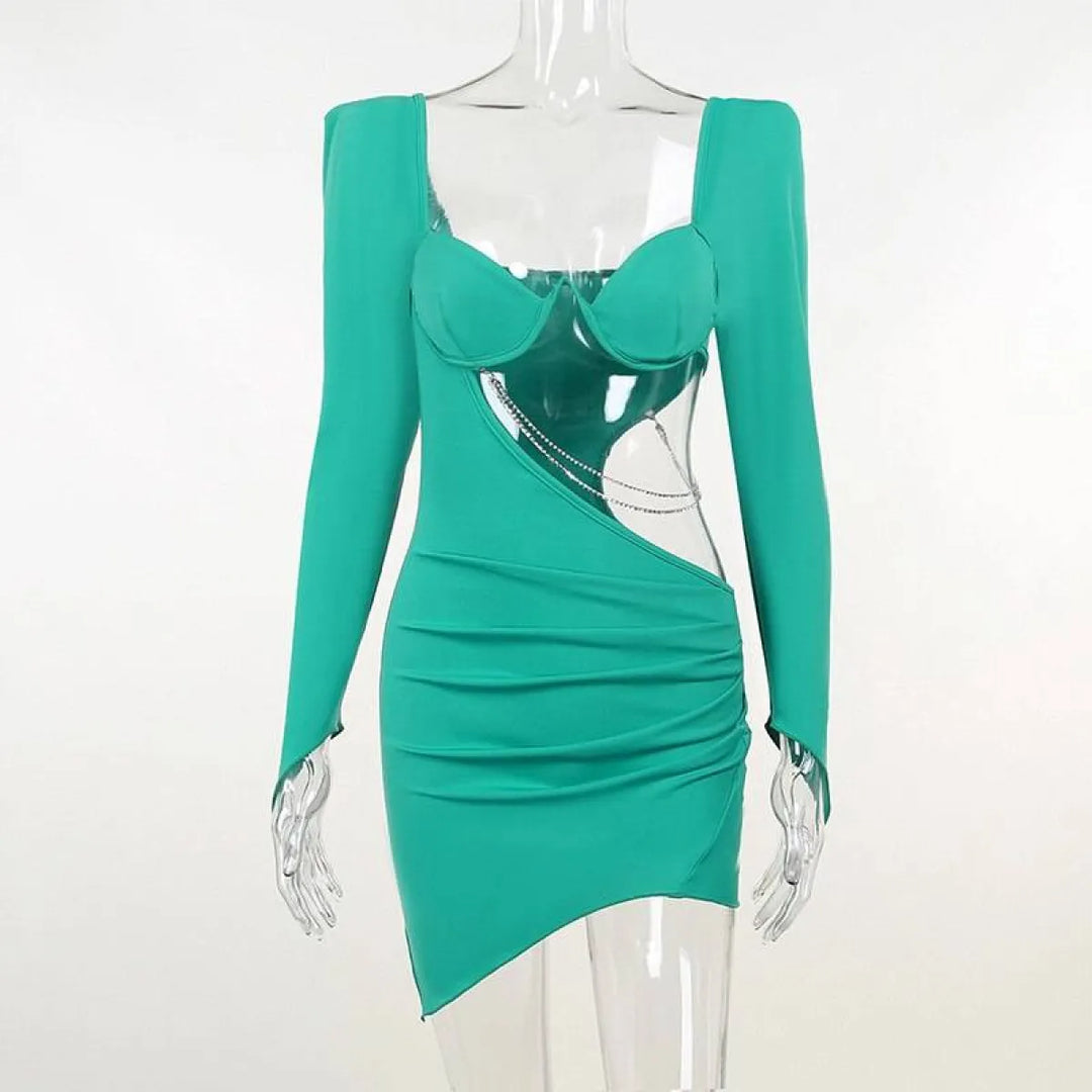 Hollow Out Full Sleeve Mini Dress