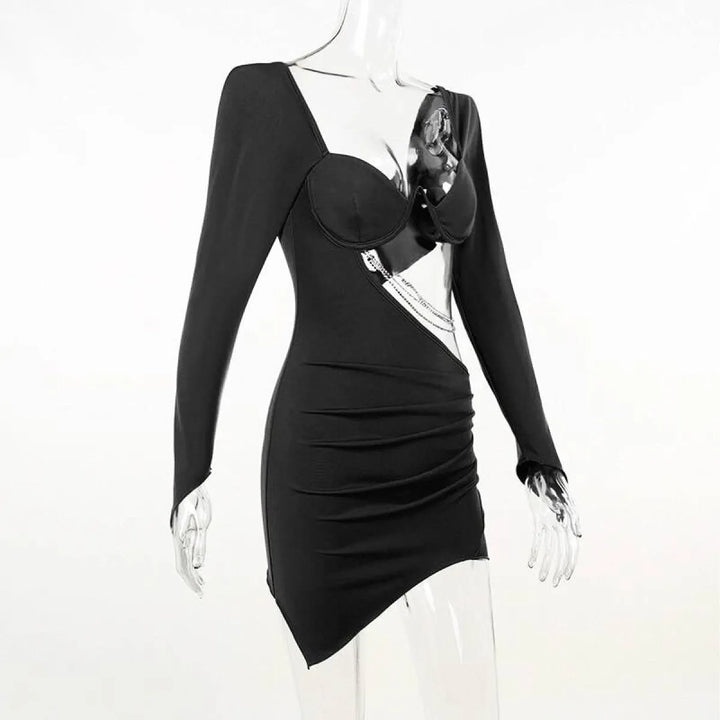 Hollow Out Full Sleeve Mini Dress