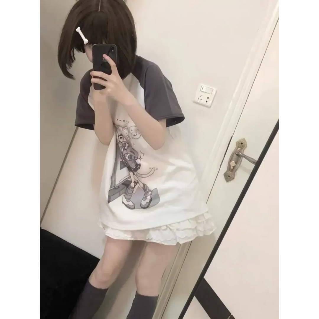 Kawaii Y2K Harajuku Top – Detachable Sleeve Anime Tee