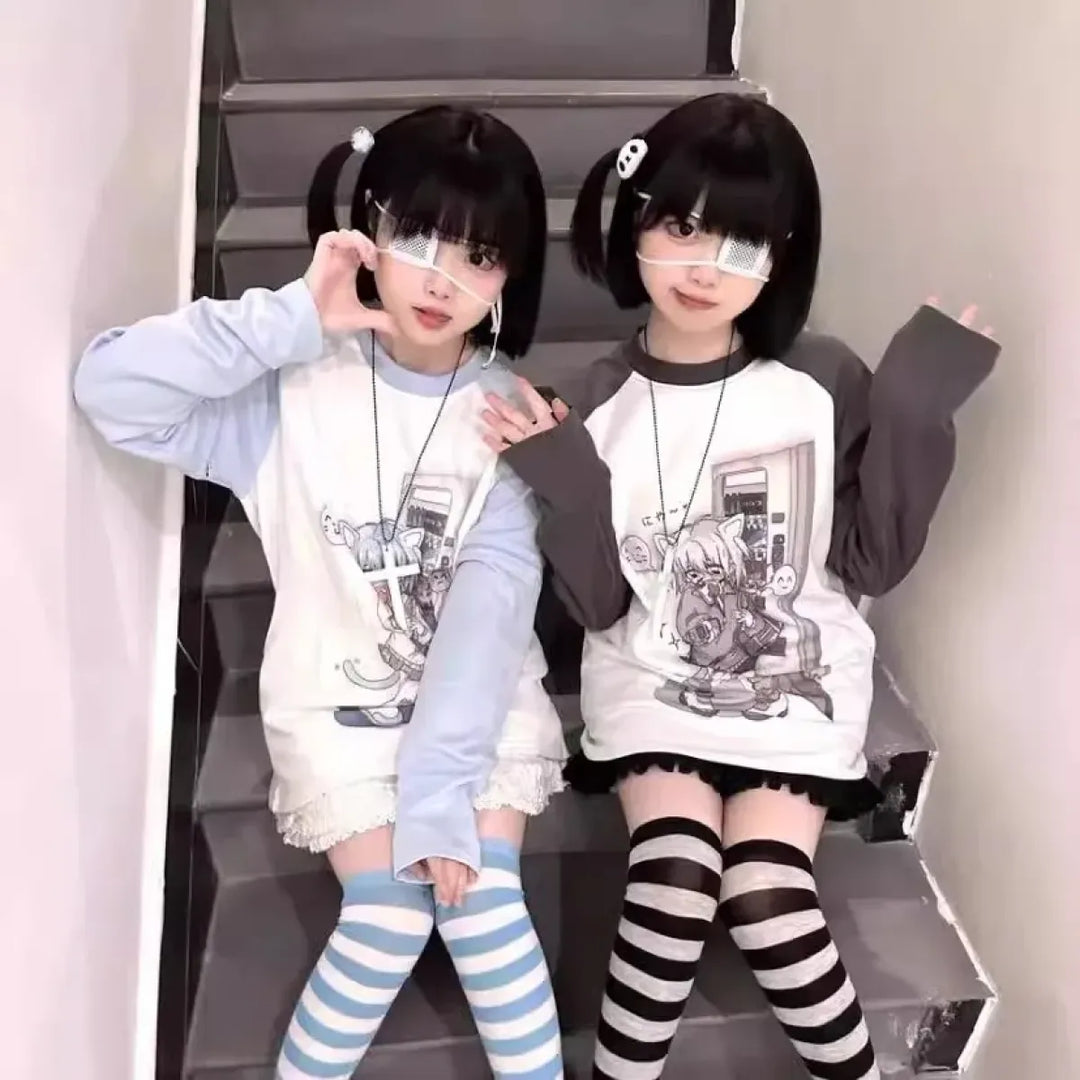 Kawaii Y2K Harajuku Top – Detachable Sleeve Anime Tee