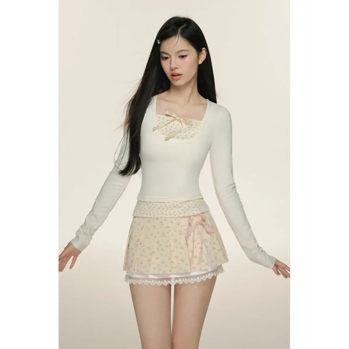 Pleated Lace Trim Mini Skirt – Kawaii Y2K Sweet Harajuku