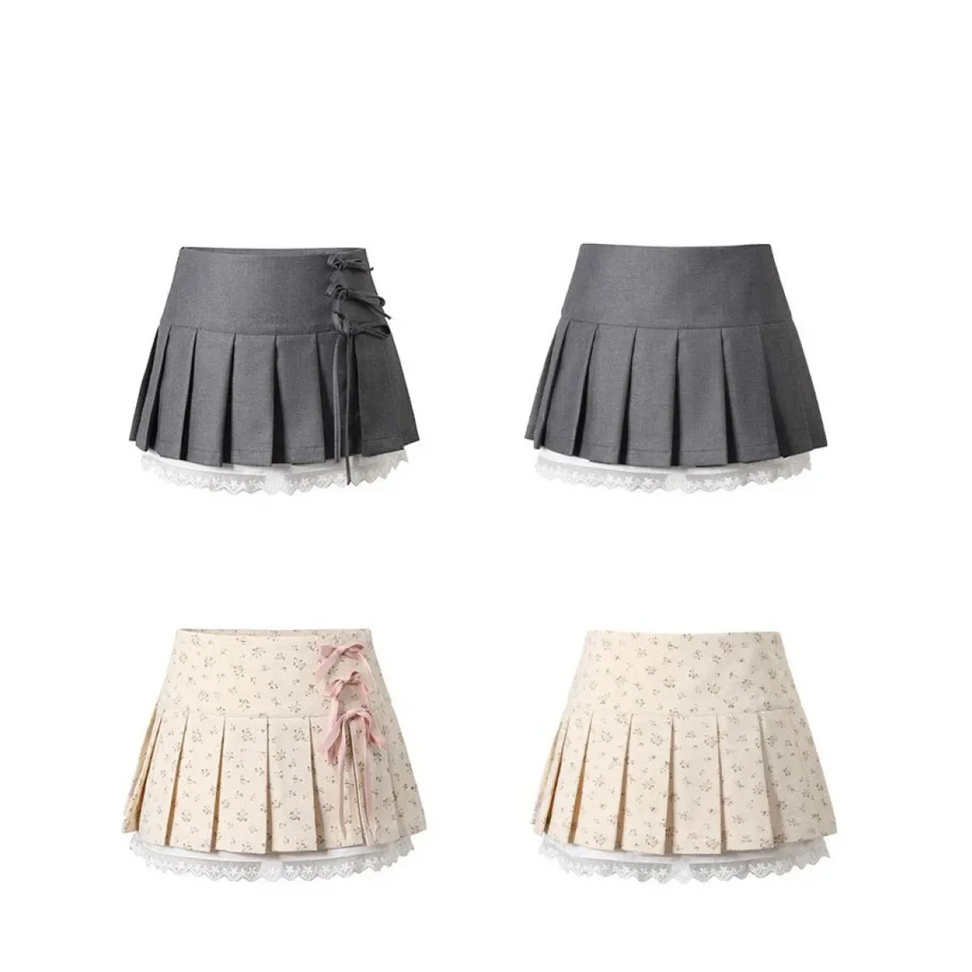 Pleated Lace Trim Mini Skirt – Kawaii Y2K Sweet Harajuku