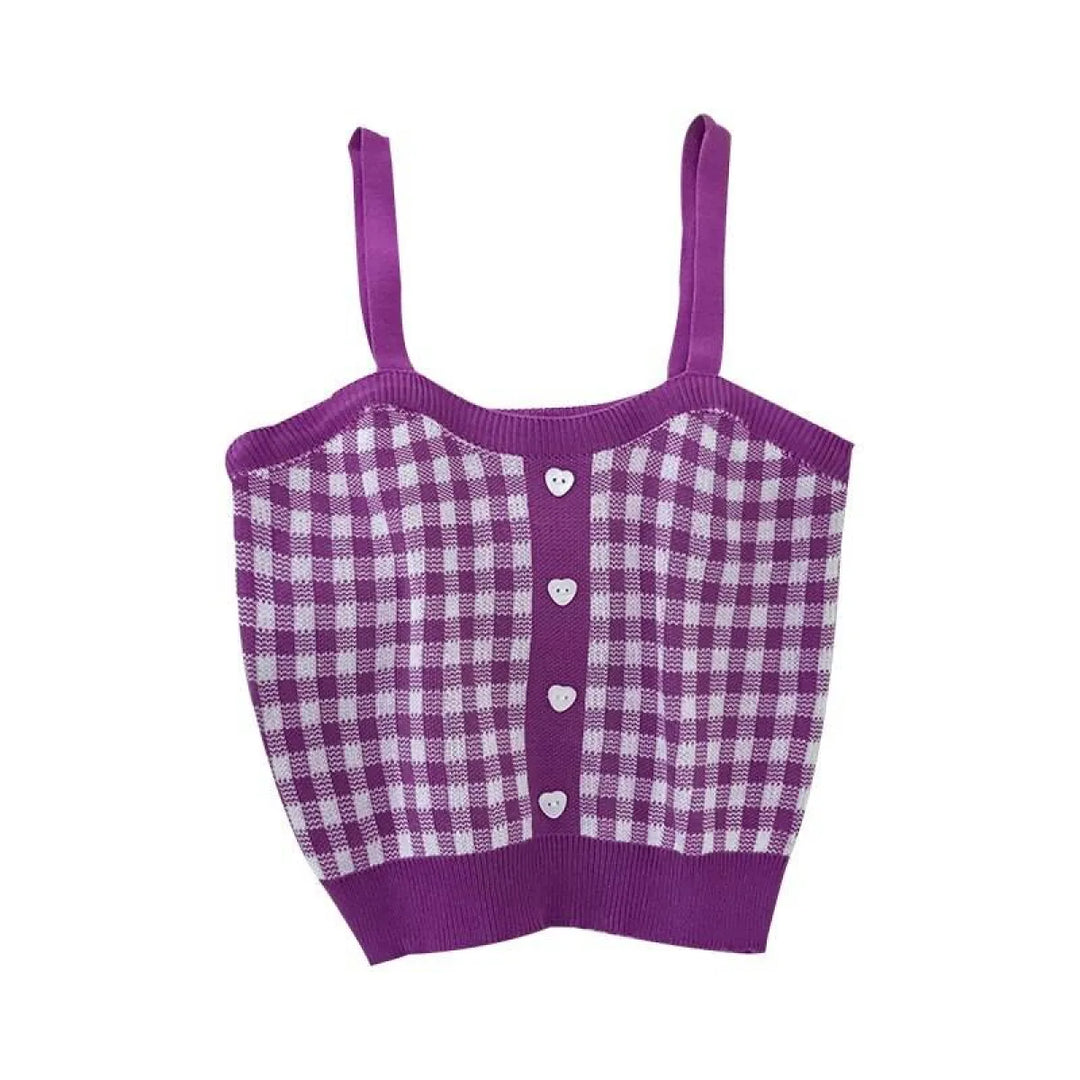 Knitted Plaid Crop Top