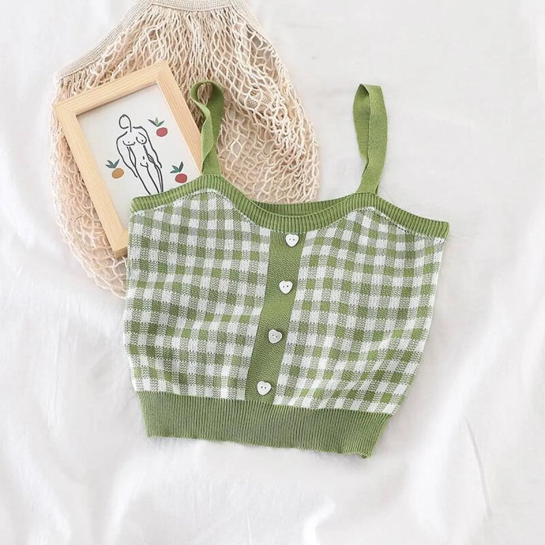 Knitted Plaid Crop Top