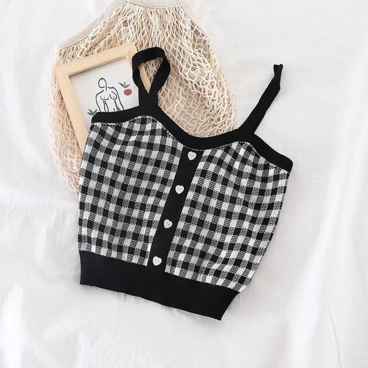 Knitted Plaid Crop Top