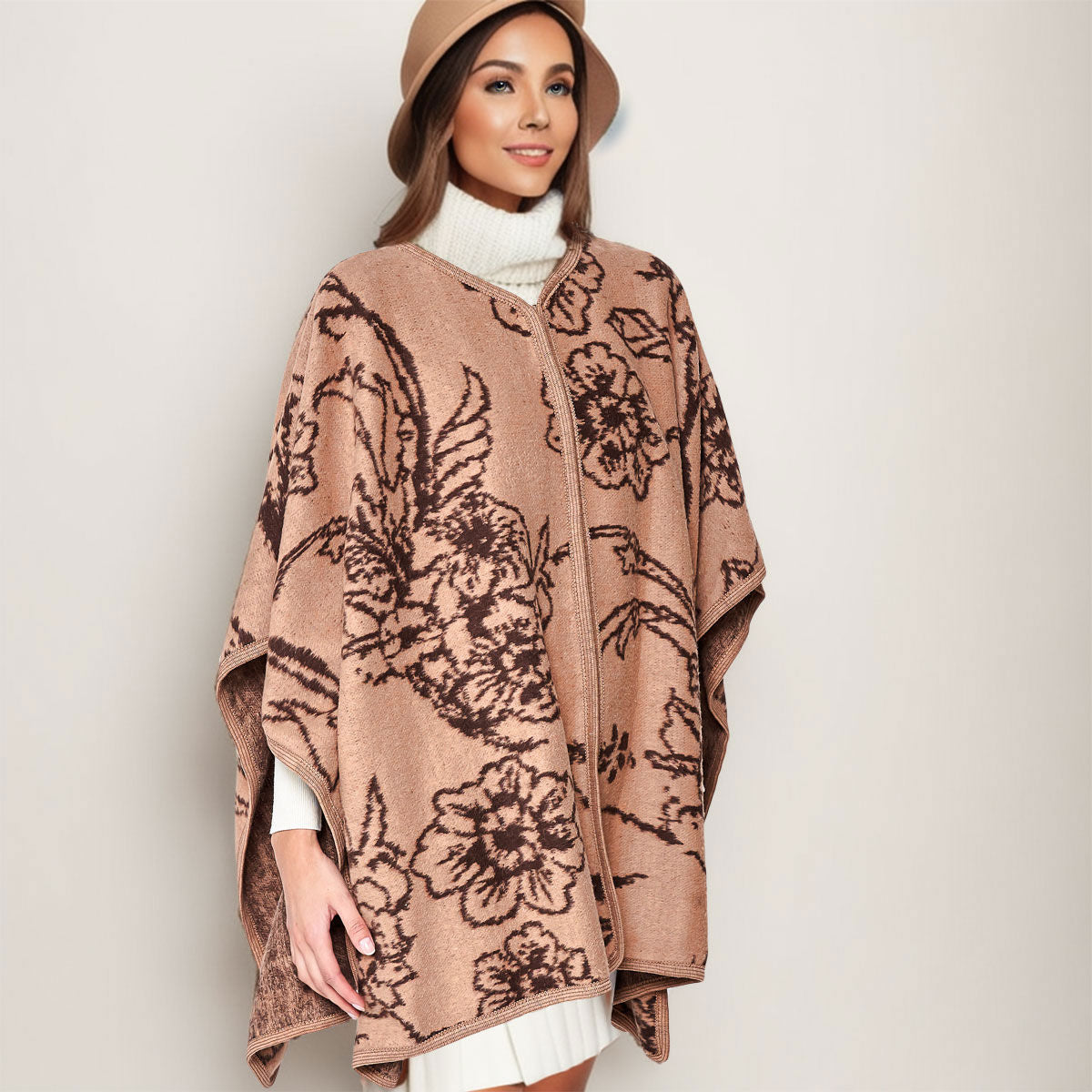 Kimono Ruana Acrylic Camel Flower Knit For Women – I am a Fashion Junky
