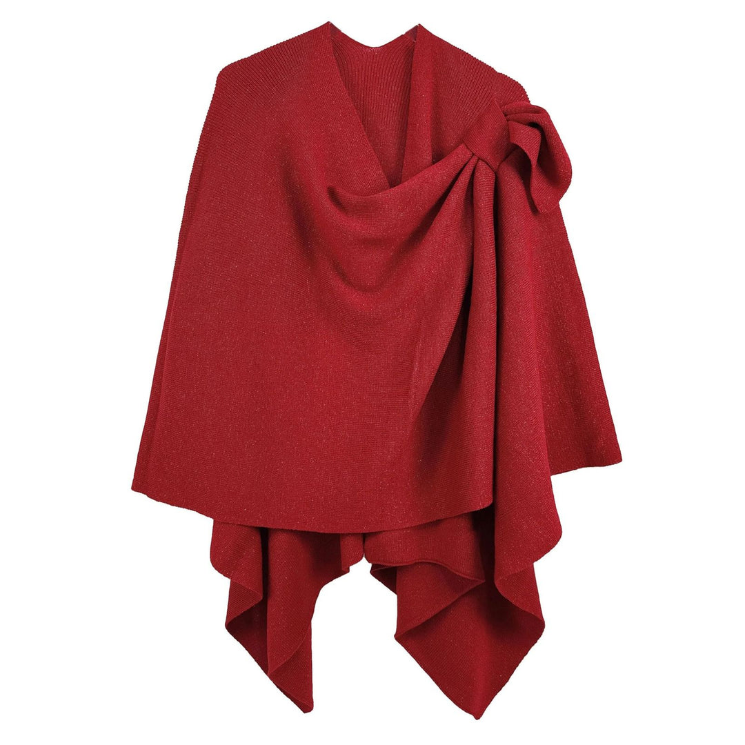 Ruana One Shoulder Red Lurex Scarf Wrap for Women