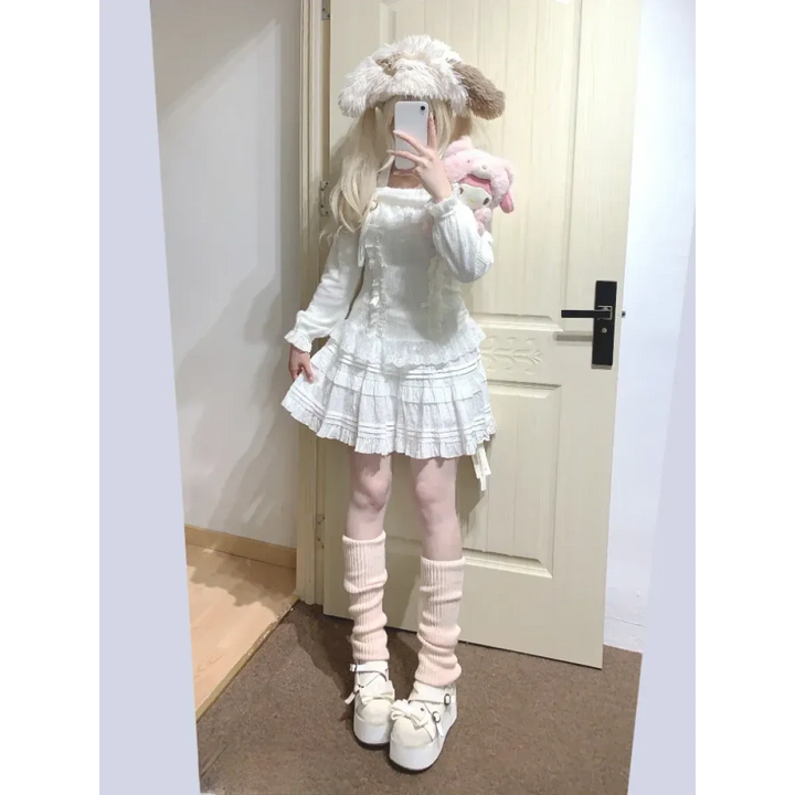 Kawaii Lace Patchwork Knit Top – Halter Neck Lolita Sweater