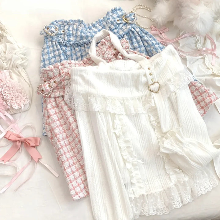 Kawaii Lace Patchwork Knit Top – Halter Neck Lolita Sweater