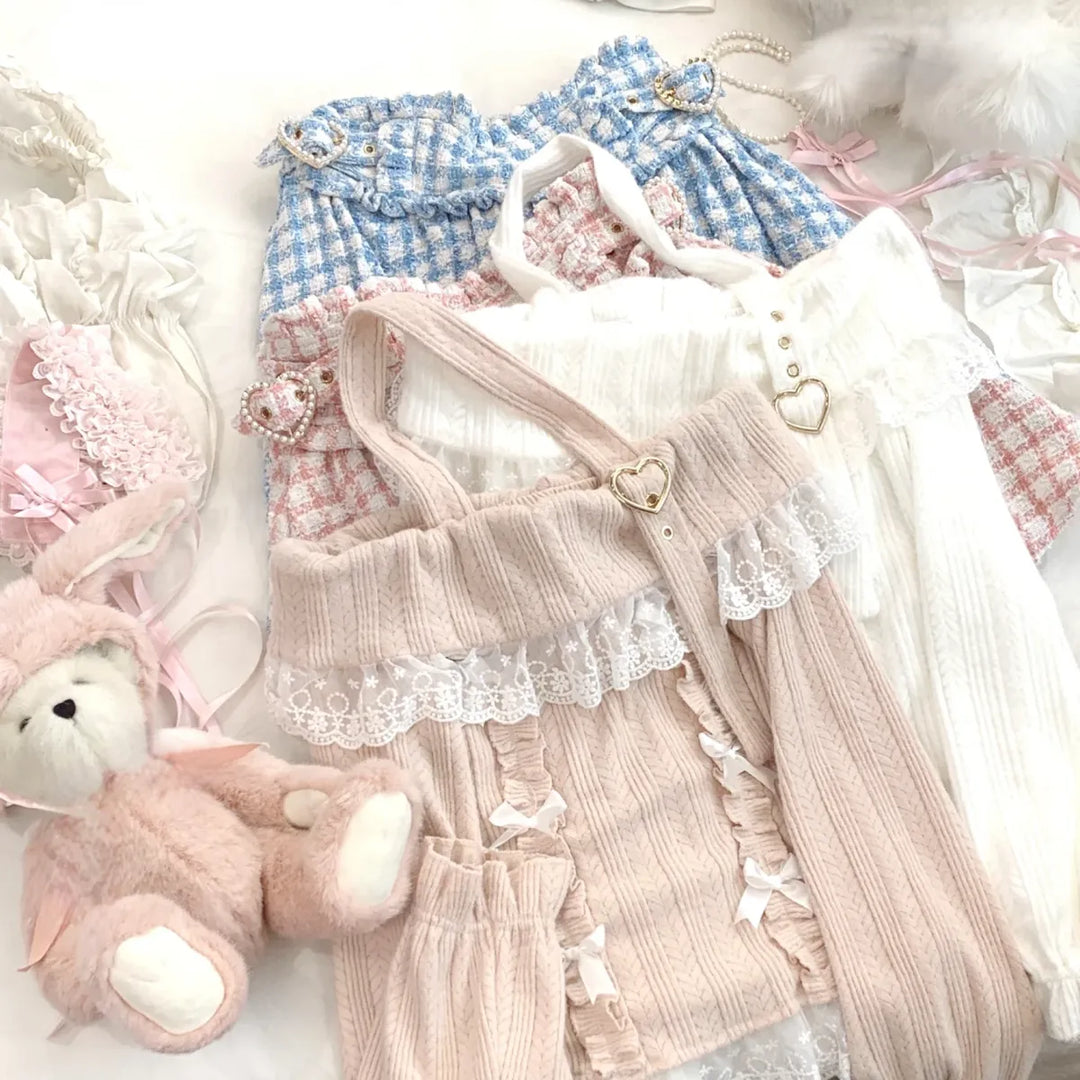 Kawaii Lace Patchwork Knit Top – Halter Neck Lolita Sweater