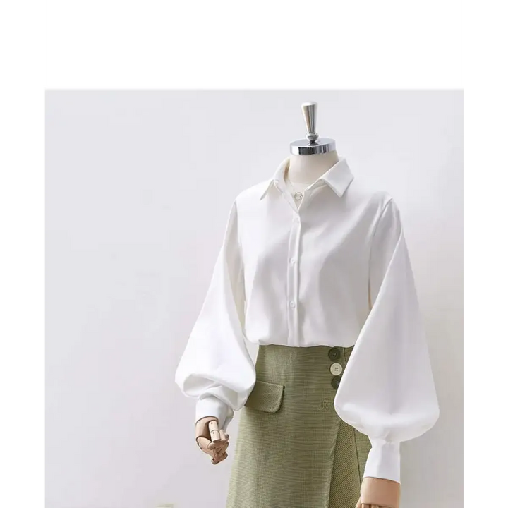 Lantern Sleeve Blouse – Elegant Vintage Button-Up Shirt