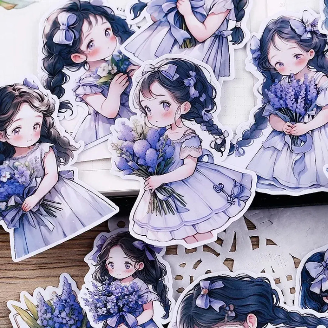 22Pcs Lavender Girl Waterproof Stationery Stickers