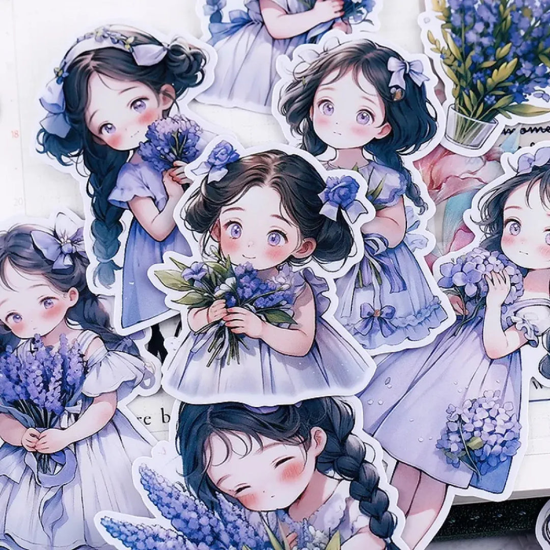 22Pcs Lavender Girl Waterproof Stationery Stickers
