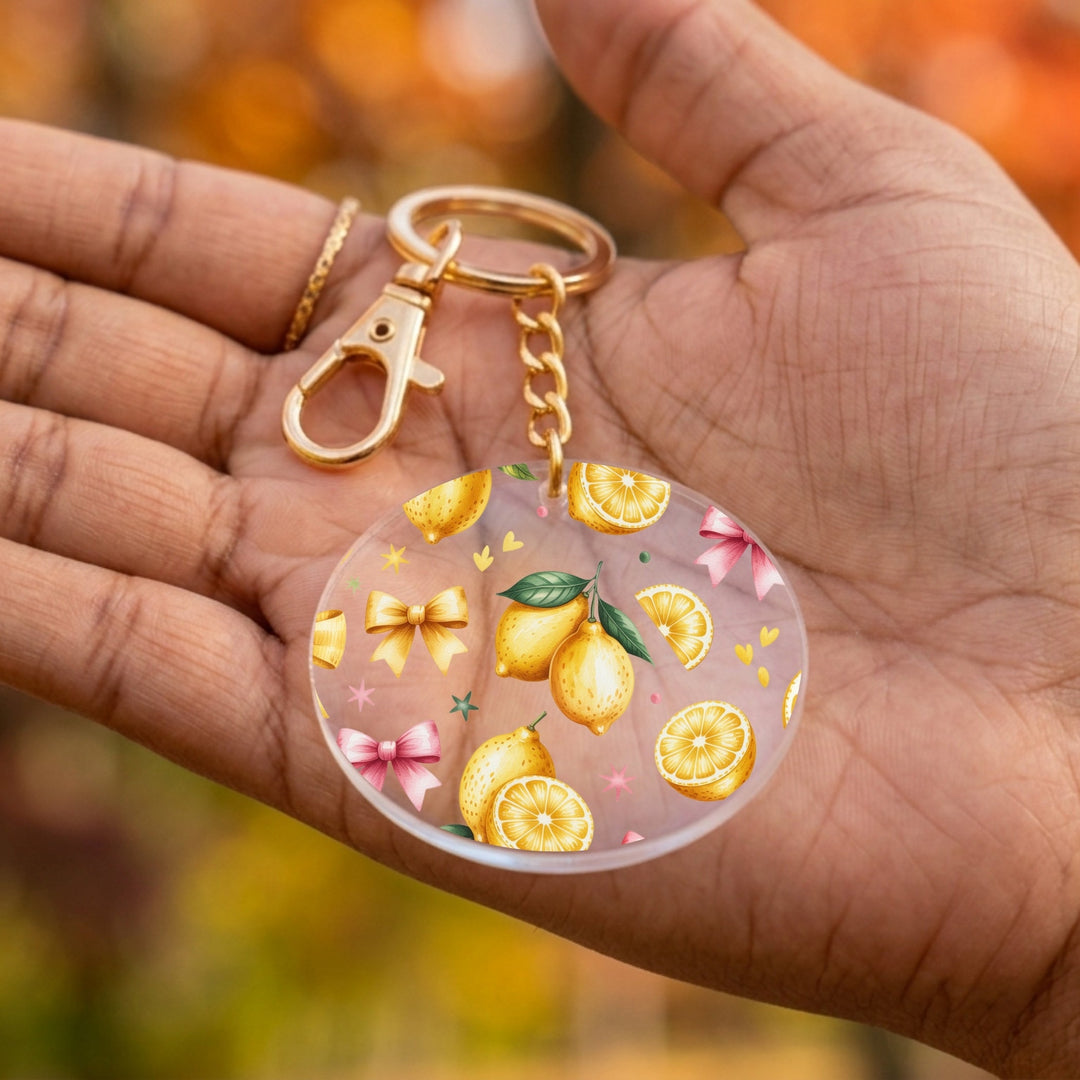 Lemon & Bows Acrylic Keychain with Charm