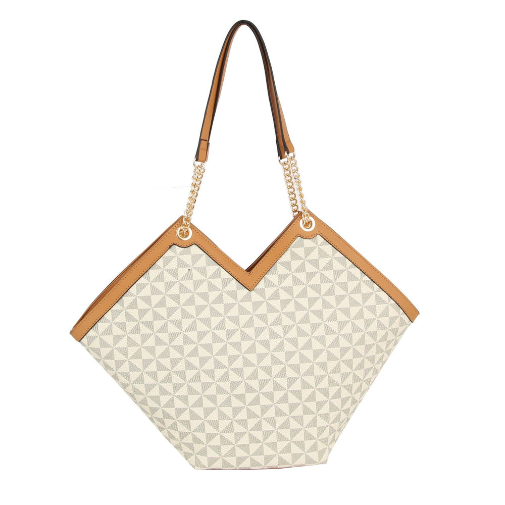 Tote Beige Diamond Plaid Geometric Shoulder Bag
