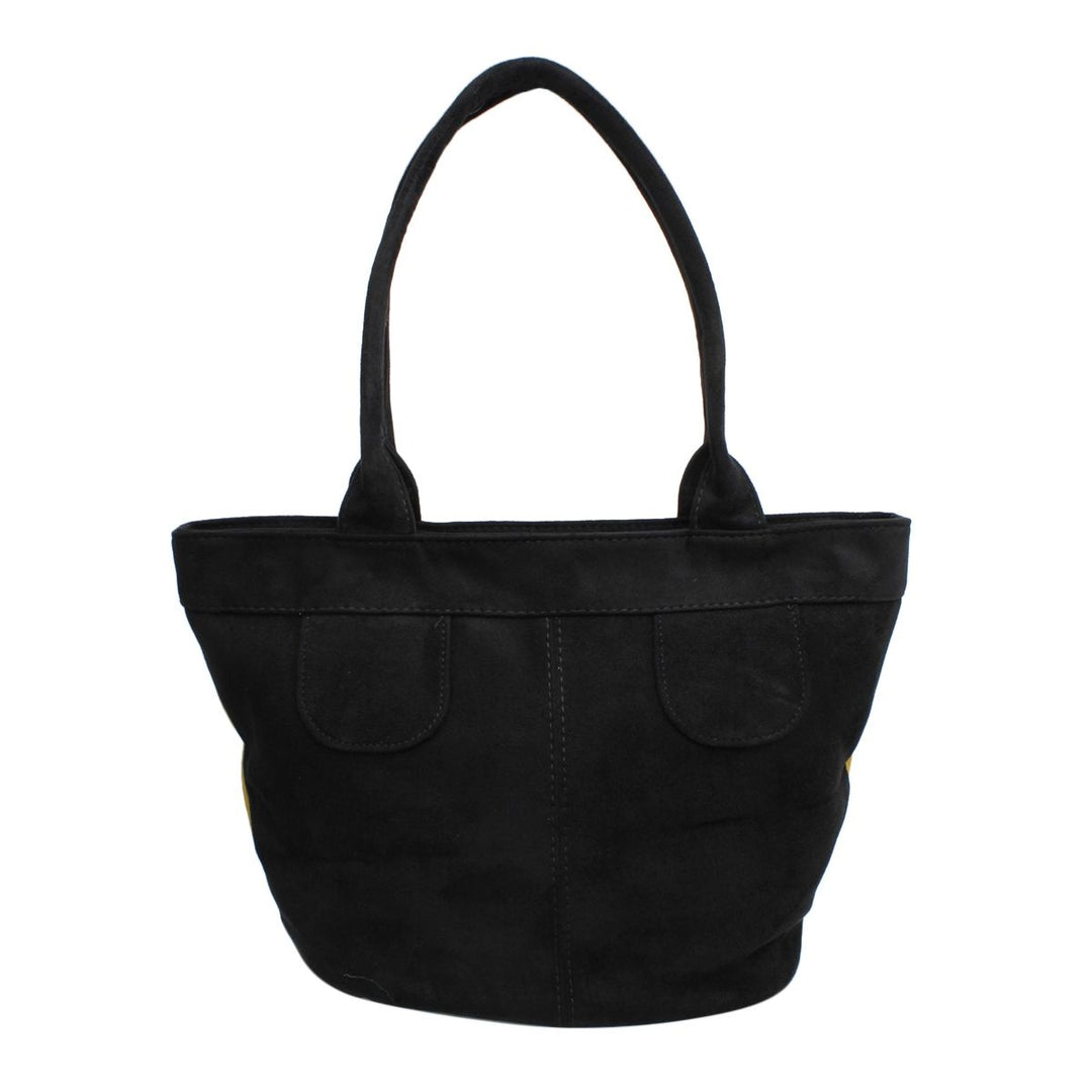 Tote Bag Yellow Suede Black Trim Shoulder Purse