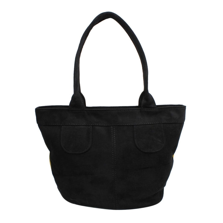 Tote Bag Yellow Suede Black Trim Shoulder Purse