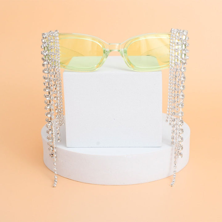 Sunglasses Green Rectangle Rhinestone Fringe