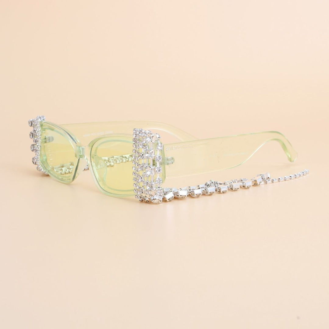 Sunglasses Green Rectangle Rhinestone Fringe