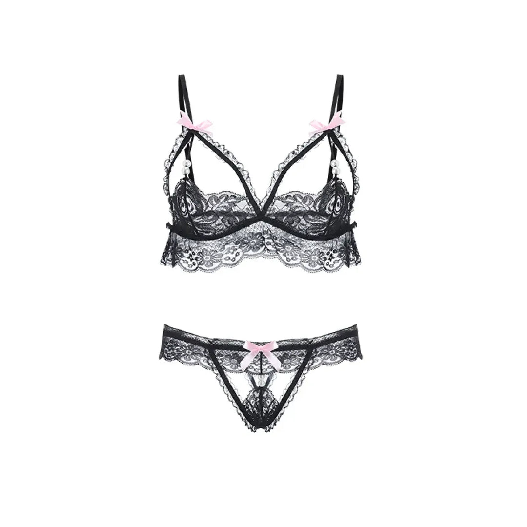 Gothic Lace Bow Lingerie Set